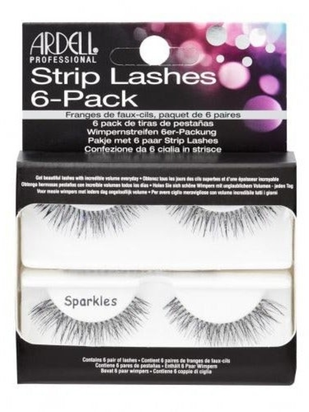 Ardell Runway Sparkles Strip Lashes 6-Pack Black & Silver Glitter with Glue Set